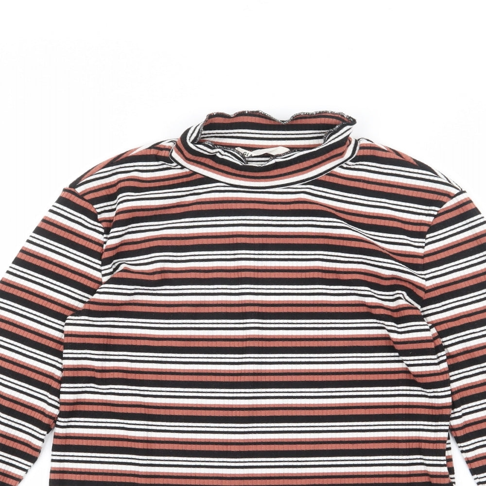 Glamorous Womens Multicoloured Striped Polyester Jersey T-Shirt Size 10 High Neck