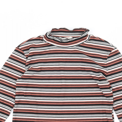 Glamorous Womens Multicoloured Striped Polyester Jersey T-Shirt Size 10 High Neck