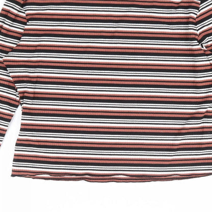 Glamorous Womens Multicoloured Striped Polyester Jersey T-Shirt Size 10 High Neck