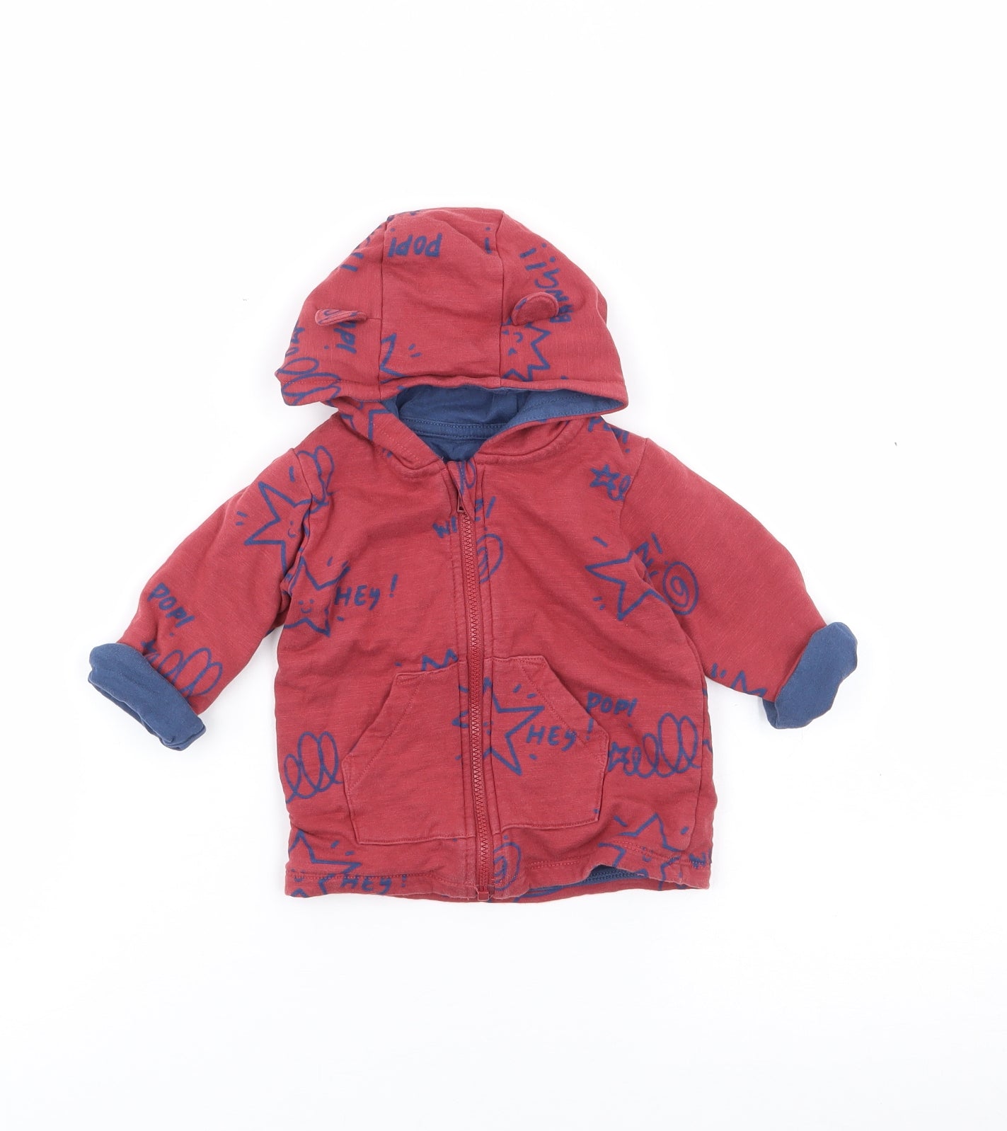 Marks and Spencer` Boys Red Geometric Cotton Full Zip Jumper Size 3-6 Months  Zip