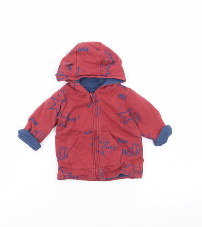 Marks and Spencer` Boys Red Geometric Cotton Full Zip Jumper Size 3-6 Months  Zip