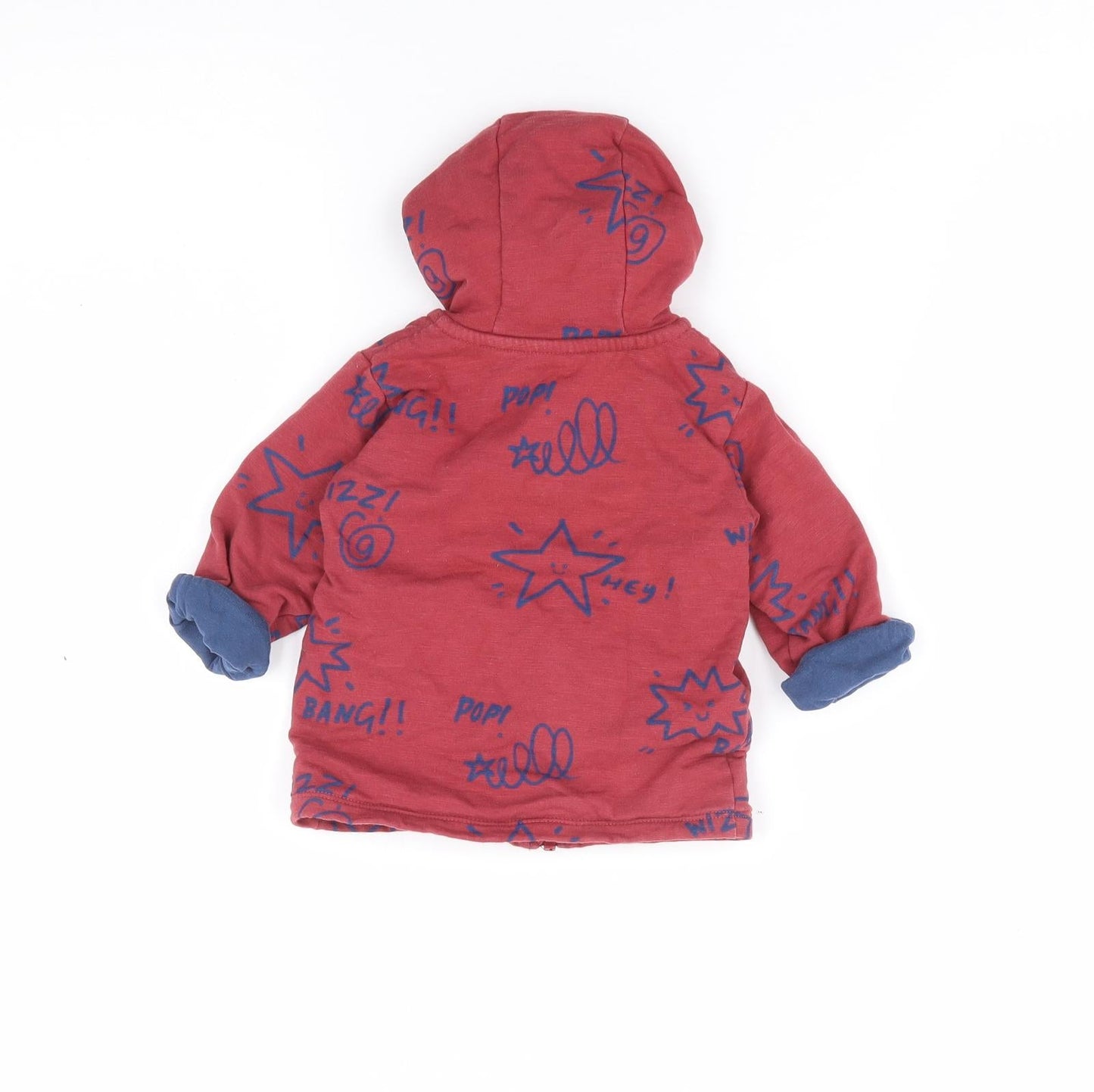 Marks and Spencer` Boys Red Geometric Cotton Full Zip Jumper Size 3-6 Months  Zip