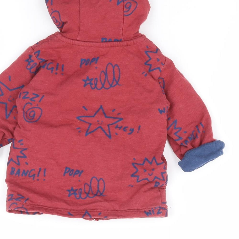 Marks and Spencer` Boys Red Geometric Cotton Full Zip Jumper Size 3-6 Months  Zip