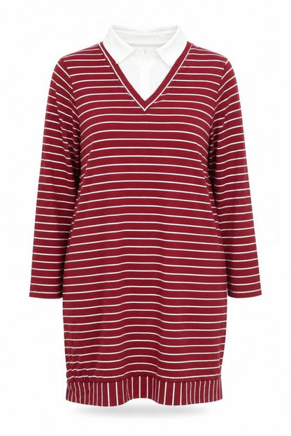 Tofisa Womens Red Striped Viscose Shirt Dress  Size 16  Collared Pullover