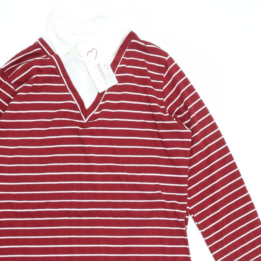 Tofisa Womens Red Striped Viscose Shirt Dress  Size 16  Collared Pullover