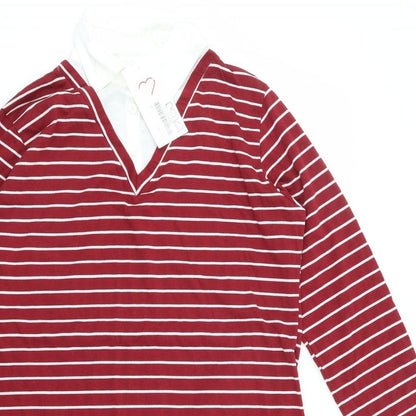 Tofisa Womens Red Striped Viscose Shirt Dress  Size 16  Collared Pullover