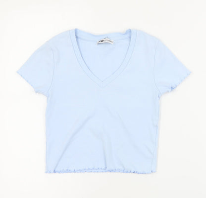 Womens UK Size 2XS FB Sister Blue Cropped T-Shirt