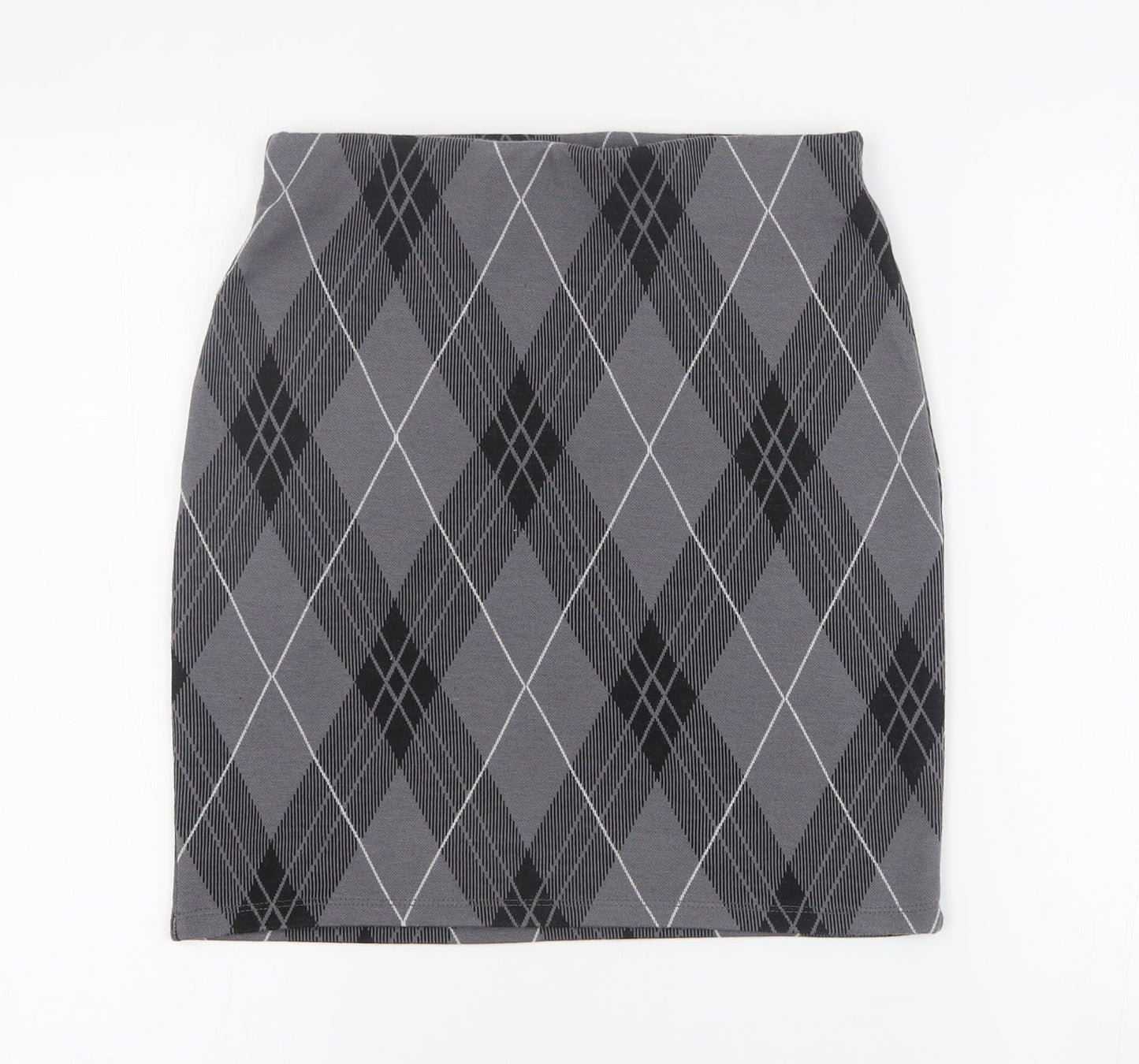 New Look Womens Grey Argyle/Diamond Polyester Mini Skirt Size 8