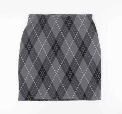 New Look Womens Grey Argyle/Diamond Polyester Mini Skirt Size 8