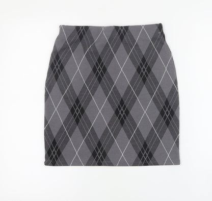 New Look Womens Grey Argyle/Diamond Polyester Mini Skirt Size 8