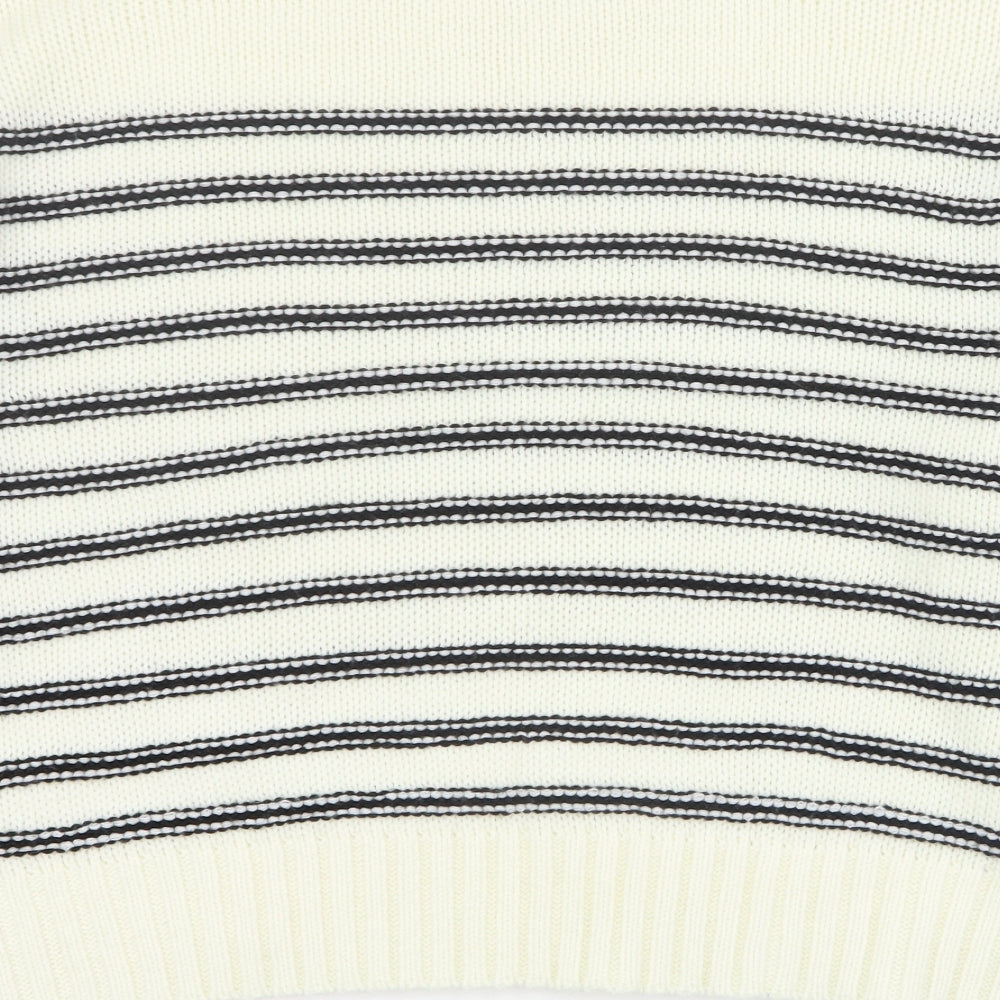 New Look Womens Ivory Round Neck Striped Acrylic Pullover Jumper Size L   - Cropped