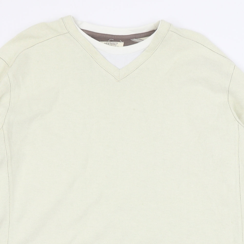 NEXT Mens Beige Round Neck  Cotton Pullover Jumper Size L