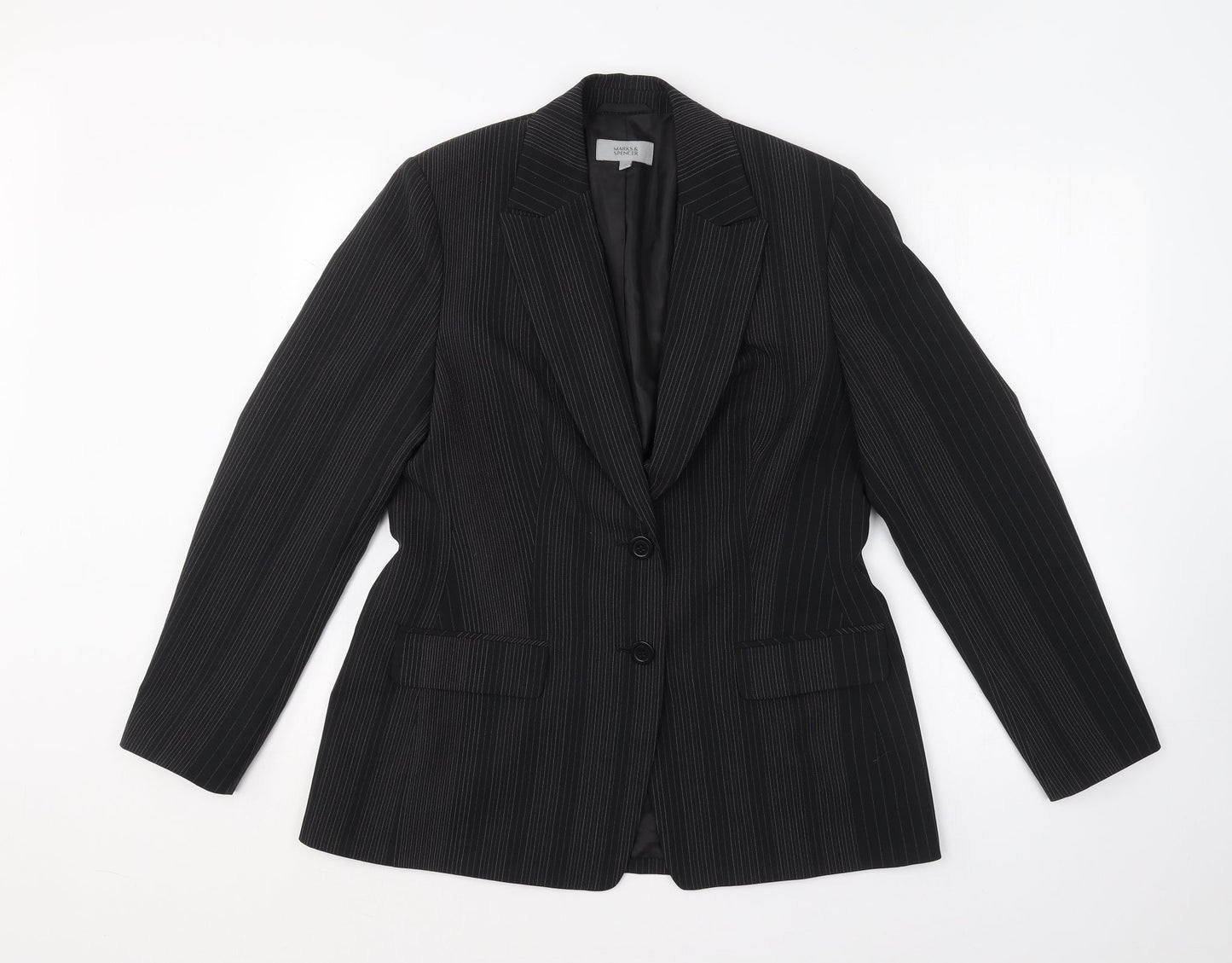 Marks and Spencer Womens Black Striped  Jacket Blazer Size 14