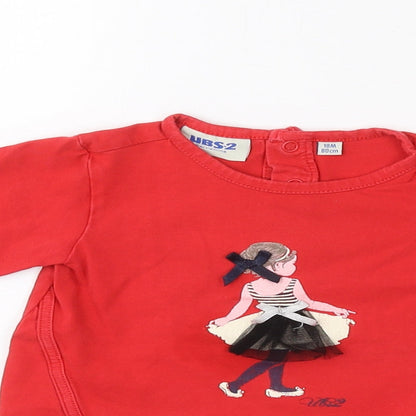 UBS 2 Baby Red  Cotton Basic T-Shirt Size 12-18 Months Round Neck