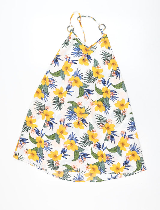 New Look Womens White Floral Polyester Tank Dress  Size S  Round Neck Pullover