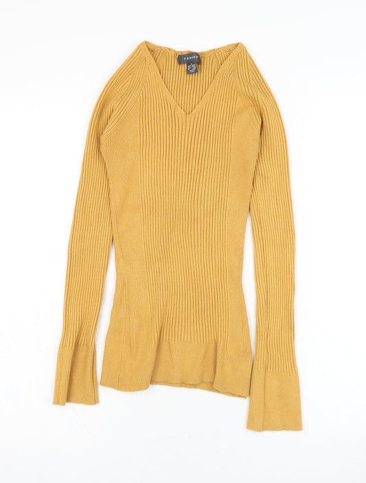 Primark Womens Yellow V-Neck  Viscose Pullover Jumper Size 10