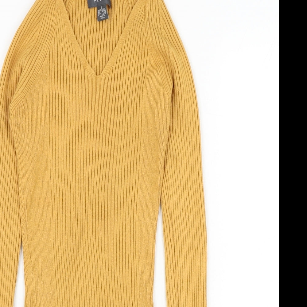 Primark Womens Yellow V-Neck  Viscose Pullover Jumper Size 10
