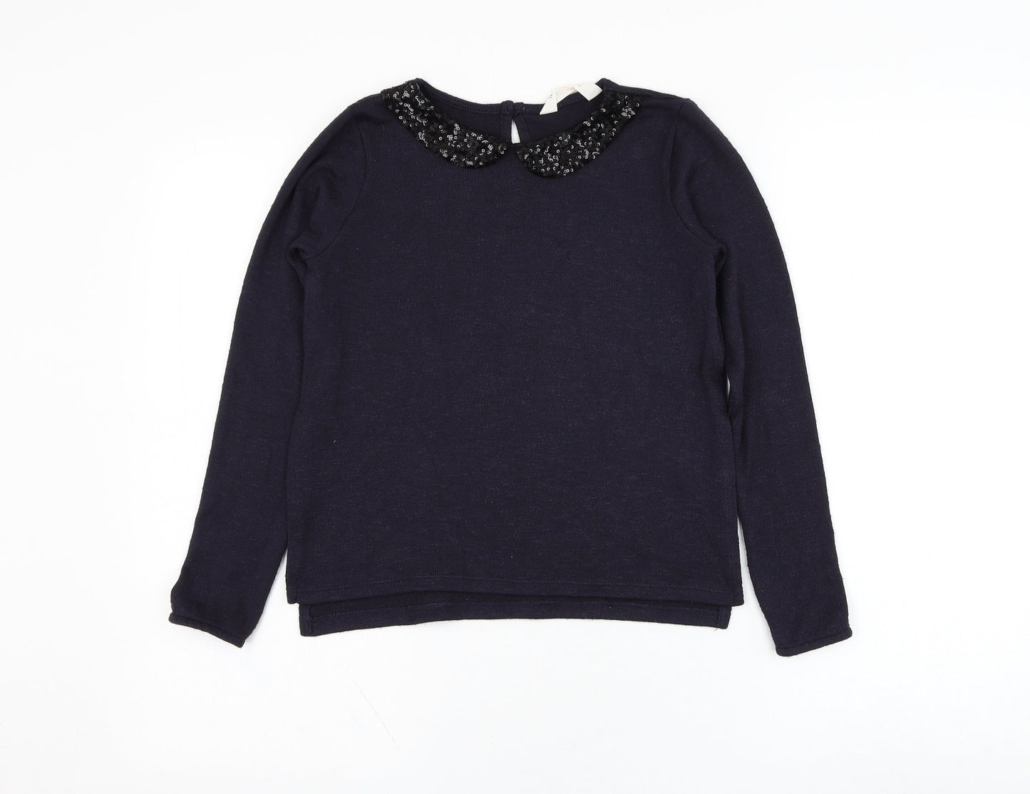 H&M Girls Blue Collared  Polyester Pullover Jumper Size 9-10 Years  Pullover