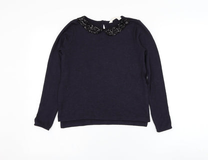 H&M Girls Blue Collared  Polyester Pullover Jumper Size 9-10 Years  Pullover