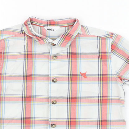 M&Co Boys White Check Cotton Basic Button-Up Size 5-6 Years Collared Button