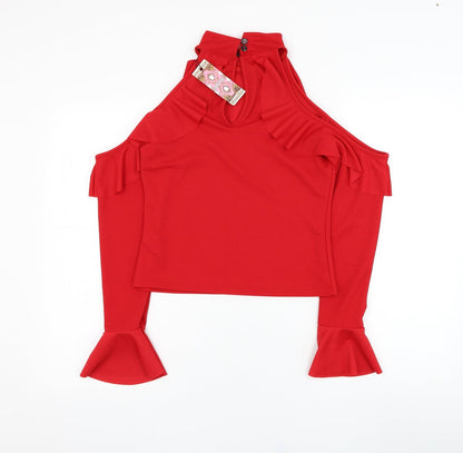 Boohoo Womens Red  Polyester Basic Blouse Size 12 Mock Neck