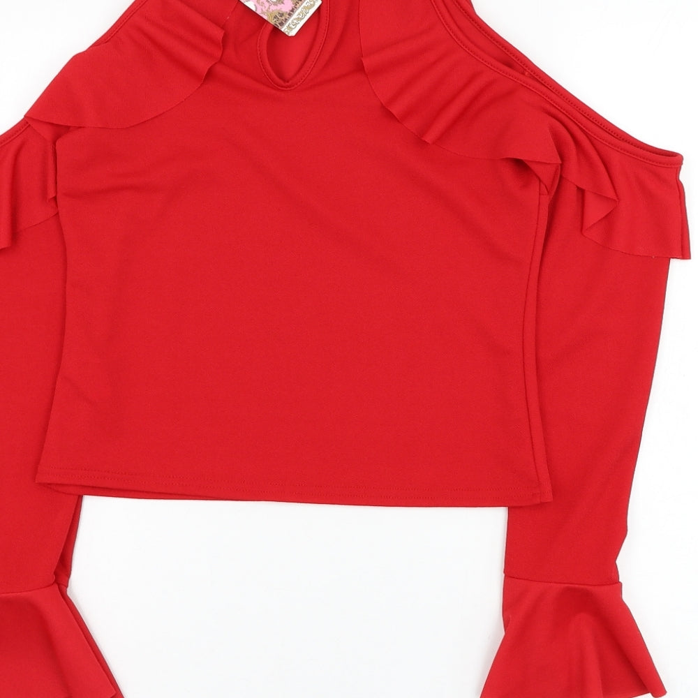Boohoo Womens Red  Polyester Basic Blouse Size 12 Mock Neck