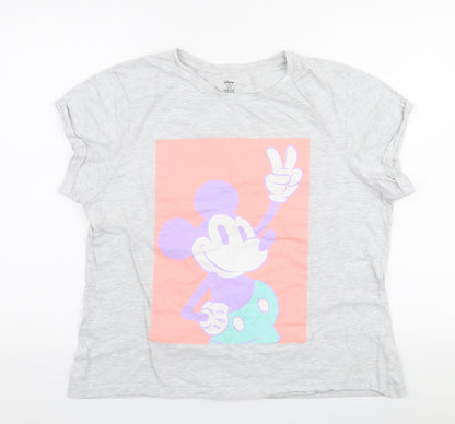 Primark Womens Grey  Cotton Jersey T-Shirt Size L Round Neck - Disney Mickey Mouse