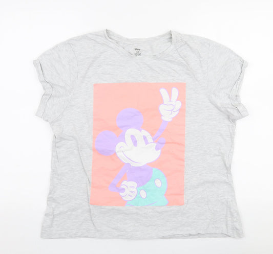 Primark Womens Grey  Cotton Jersey T-Shirt Size L Round Neck - Disney Mickey Mouse