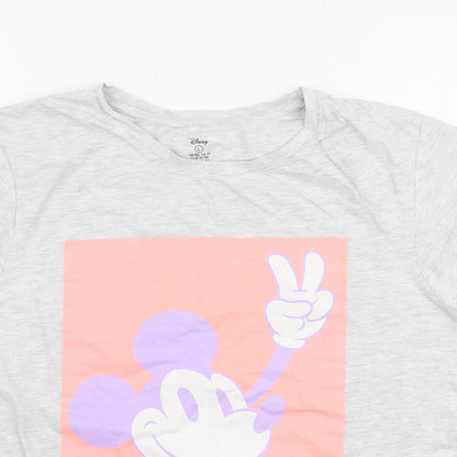 Primark Womens Grey  Cotton Jersey T-Shirt Size L Round Neck - Disney Mickey Mouse