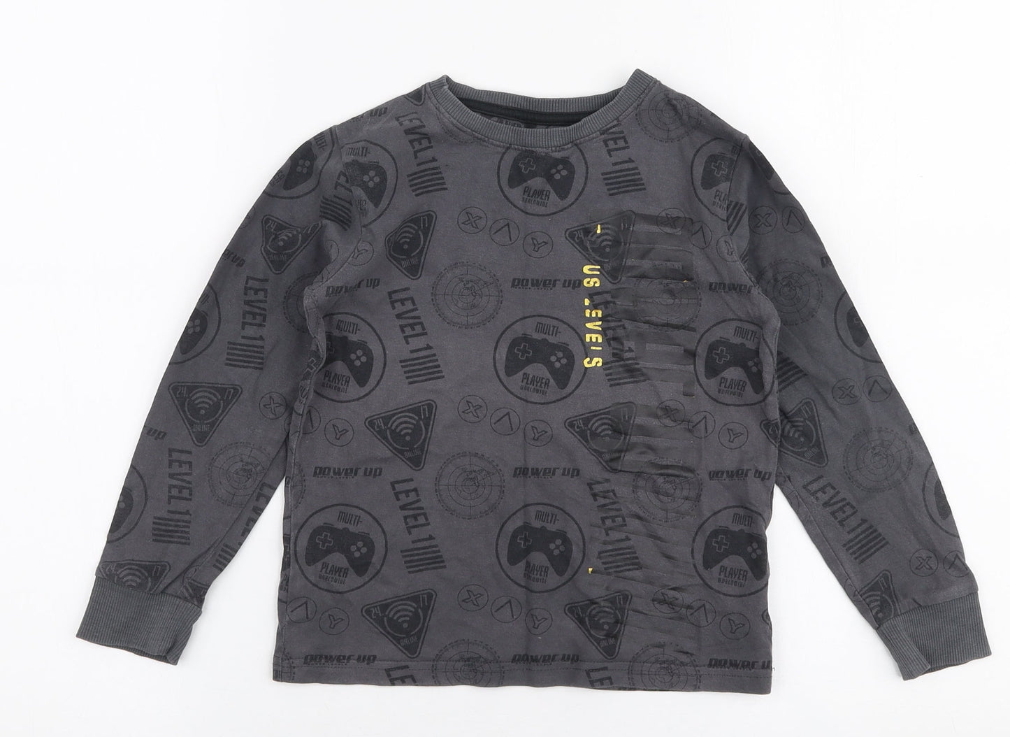 NEXT Boys Grey  100% Cotton Jersey T-Shirt Size 6 Years Round Neck Pullover - Gaming
