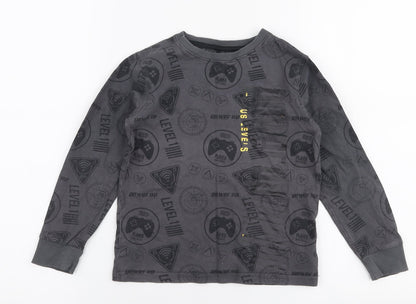 NEXT Boys Grey  100% Cotton Jersey T-Shirt Size 6 Years Round Neck Pullover - Gaming