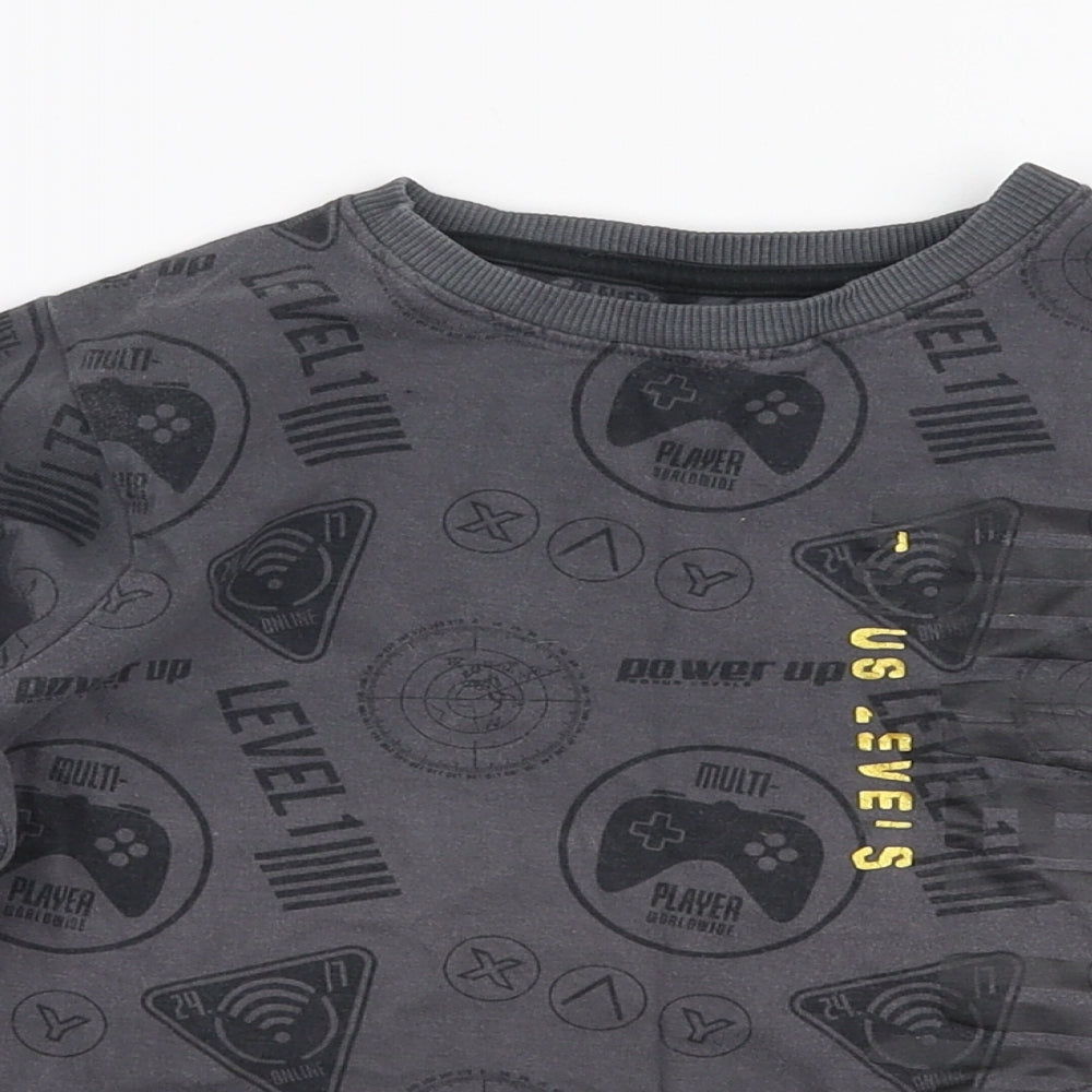 NEXT Boys Grey  100% Cotton Jersey T-Shirt Size 6 Years Round Neck Pullover - Gaming