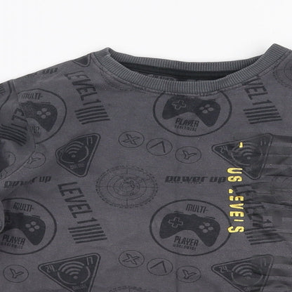NEXT Boys Grey  100% Cotton Jersey T-Shirt Size 6 Years Round Neck Pullover - Gaming