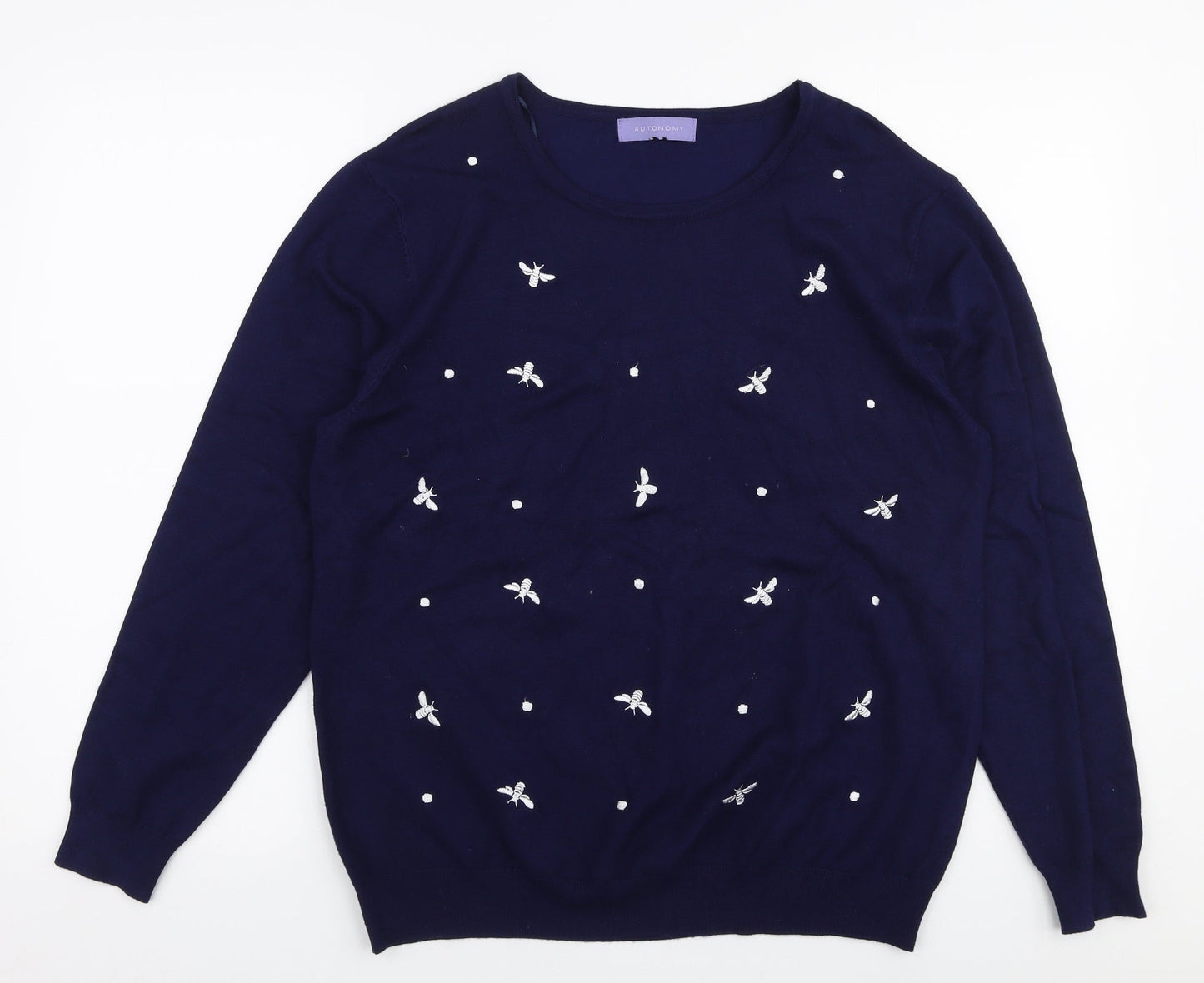 Autonomy Womens Blue Round Neck  Viscose Pullover Jumper Size M