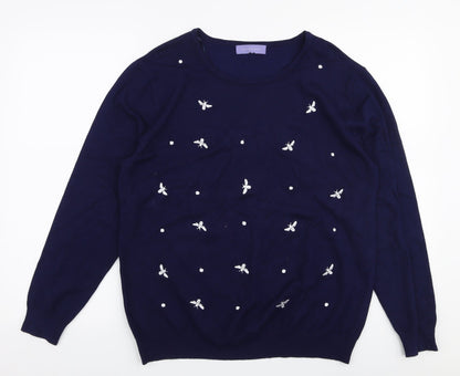 Autonomy Womens Blue Round Neck  Viscose Pullover Jumper Size M