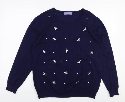 Autonomy Womens Blue Round Neck  Viscose Pullover Jumper Size M