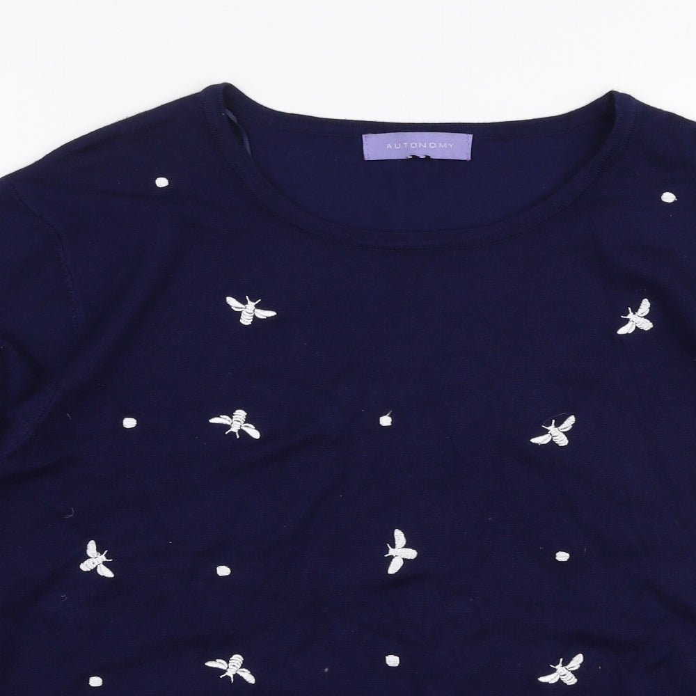 Autonomy Womens Blue Round Neck  Viscose Pullover Jumper Size M