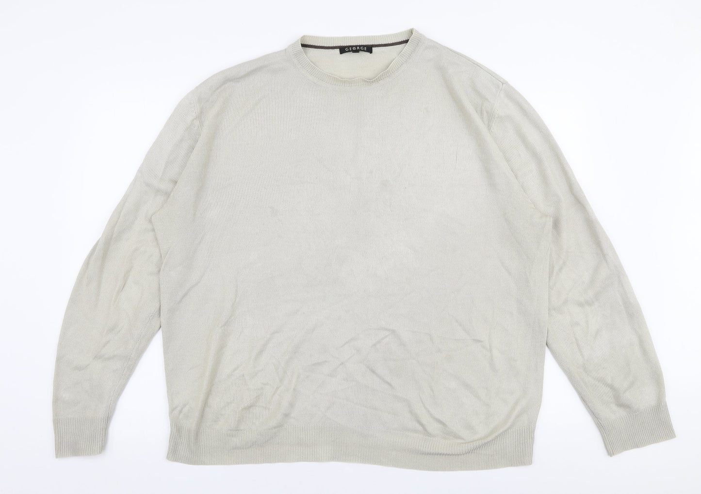 George Mens Grey Round Neck  Acrylic Pullover Jumper Size L