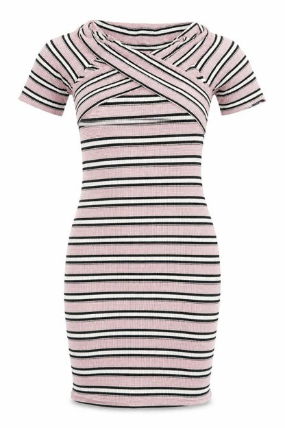 Topshop Womens Multicoloured Striped Viscose Bodycon  Size 8  Off the Shoulder Pullover