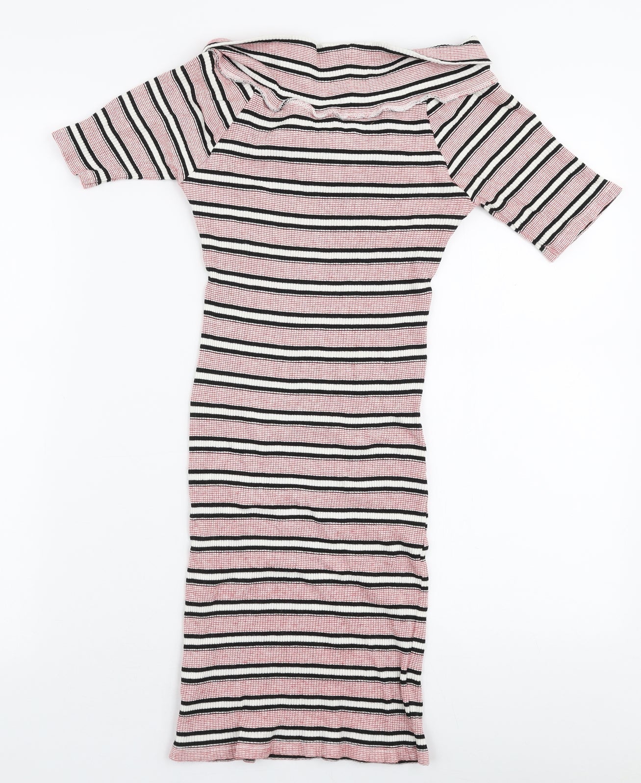 Topshop Womens Multicoloured Striped Viscose Bodycon  Size 8  Off the Shoulder Pullover