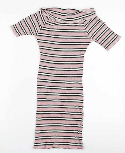Topshop Womens Multicoloured Striped Viscose Bodycon  Size 8  Off the Shoulder Pullover
