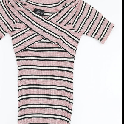Topshop Womens Multicoloured Striped Viscose Bodycon  Size 8  Off the Shoulder Pullover