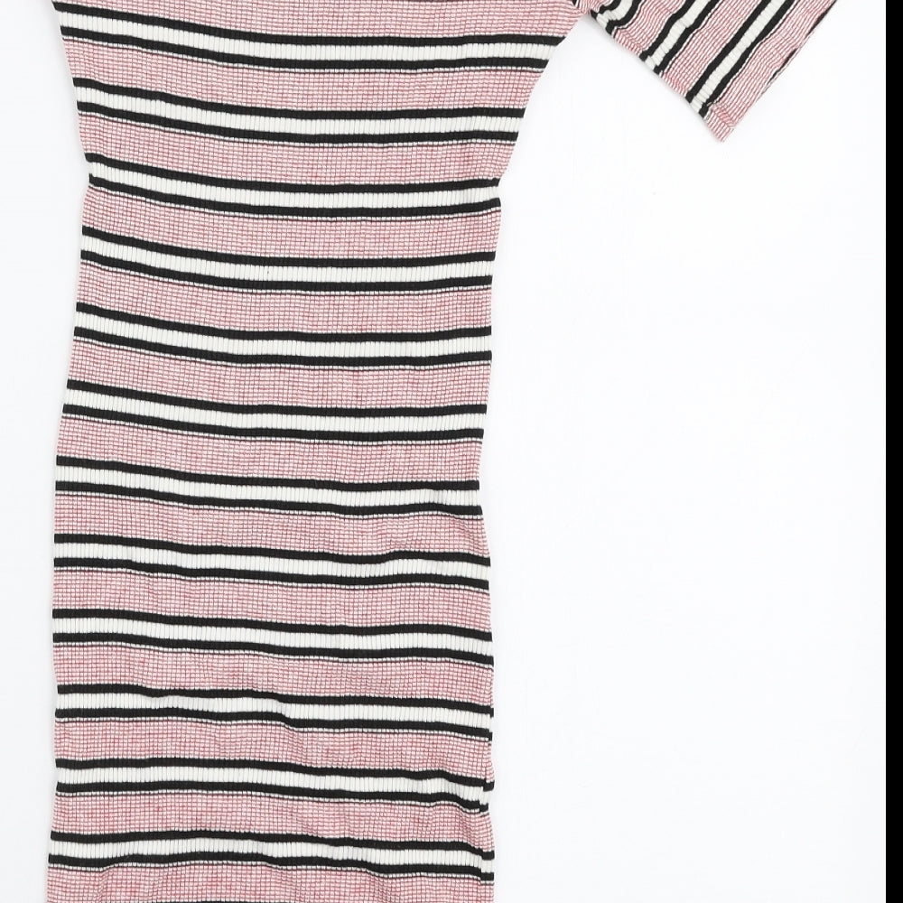 Topshop Womens Multicoloured Striped Viscose Bodycon  Size 8  Off the Shoulder Pullover
