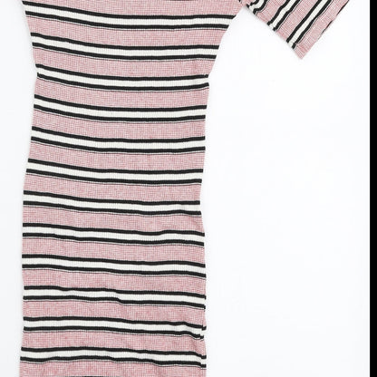 Topshop Womens Multicoloured Striped Viscose Bodycon  Size 8  Off the Shoulder Pullover