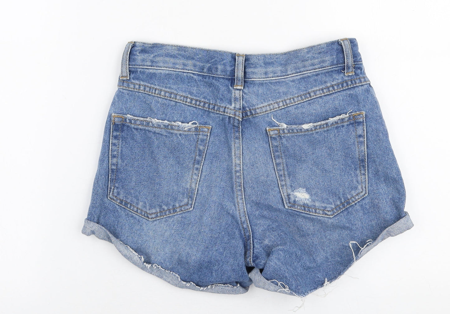 Topshop Womens Blue  100% Cotton Mom Shorts Size 4 L3 in Regular Zip - Distressed