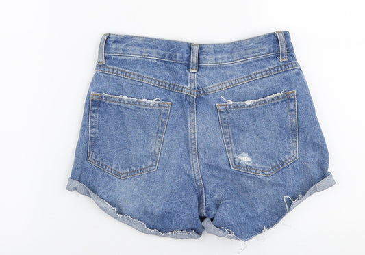 Topshop Womens Blue  100% Cotton Mom Shorts Size 4 L3 in Regular Zip - Distressed