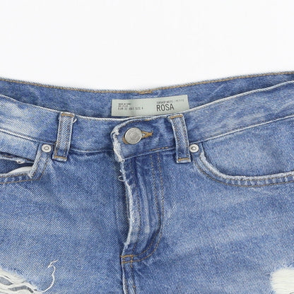 Topshop Womens Blue  100% Cotton Mom Shorts Size 4 L3 in Regular Zip - Distressed