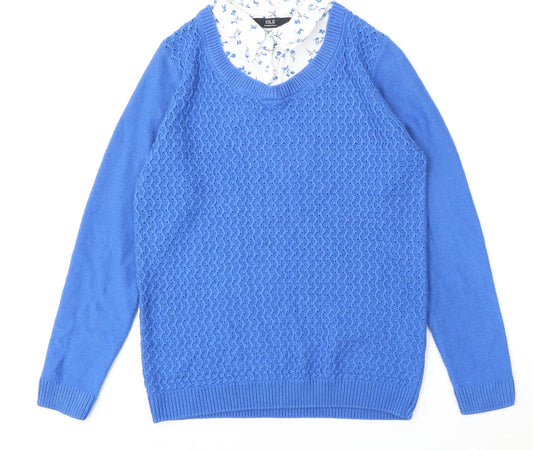 Isle Essentials Womens Blue Collared  Acrylic Pullover Jumper Size 10   - Built in shirt