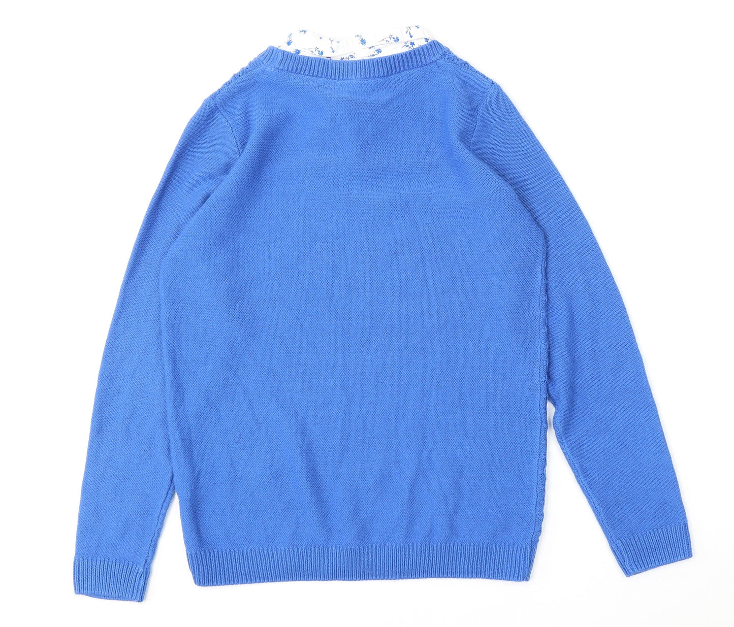 Isle Essentials Womens Blue Collared  Acrylic Pullover Jumper Size 10   - Built in shirt