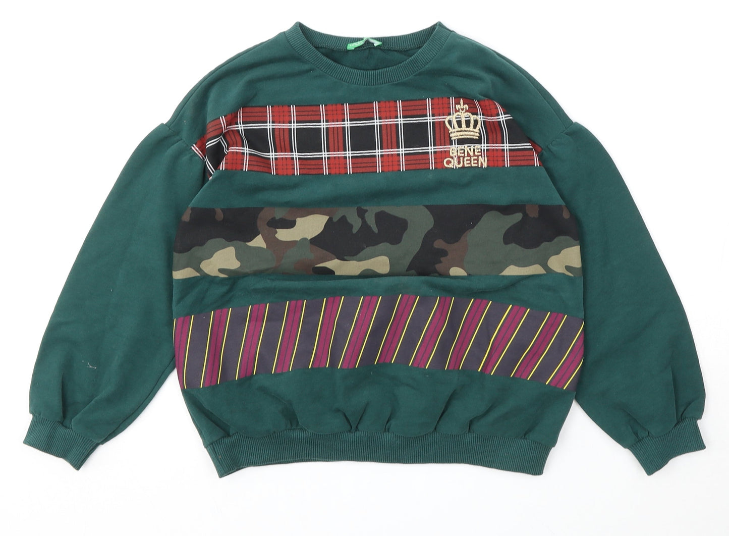 Benetton Girls Green  Cotton Pullover Sweatshirt Size 6-7 Years